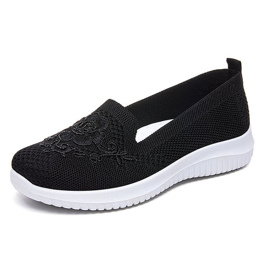 Damen Bequeme Slip-On Sneakers mit floralen Stickereien EB
