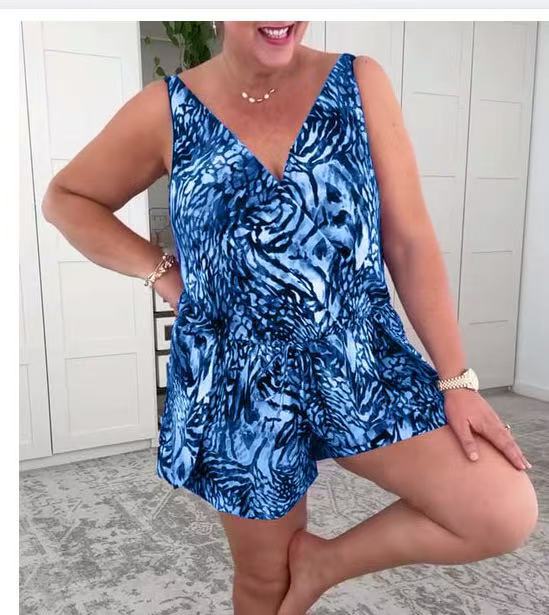 Damen lässiger Overall mit buntem Tiermuster EB
