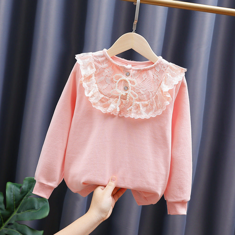 Mädchen Sweatshirt mit romantischem Spitzenkragen EB
