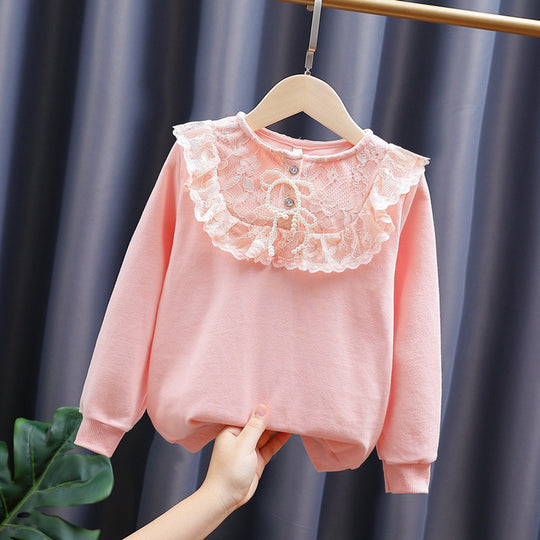 Mädchen Sweatshirt mit romantischem Spitzenkragen EB