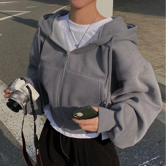 Damen Cropped Hoodie mit Reißverschluss und lässigem Stil