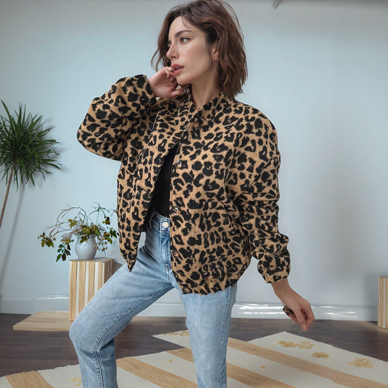 Damen modische Teddyjacke im Leopardenmuster EB