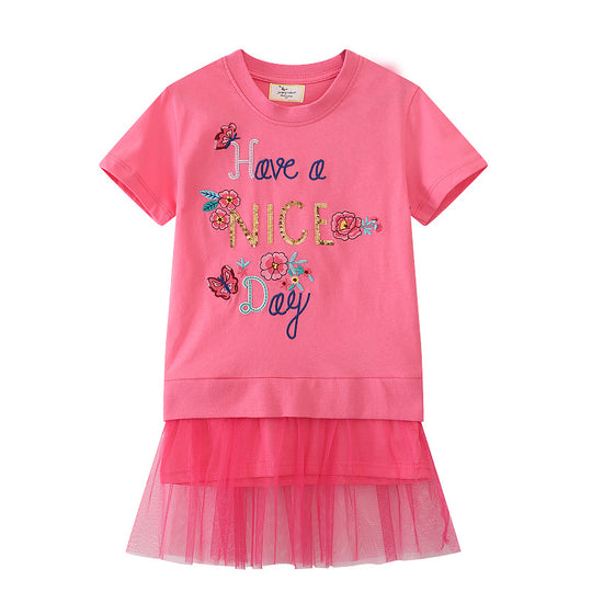 Mädchen T-Shirt Kleid mit bezauberndem Tüllunterrock EB