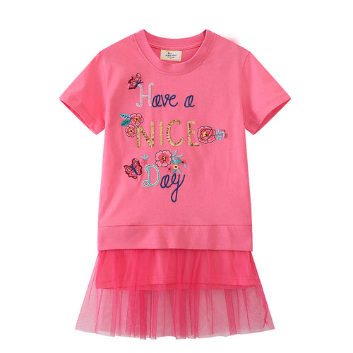 Mädchen T-Shirt Kleid mit bezauberndem Tüllunterrock EB