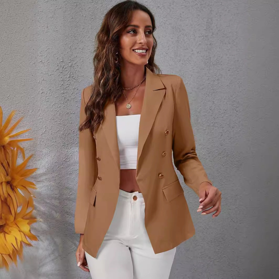 Damen eleganter Blazer mit doppelter Knopfleiste und seitlichen Taschen EB