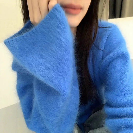 Damen Flauschiger Pullover mit überschnittenen Schultern und weitem Schnitt EB