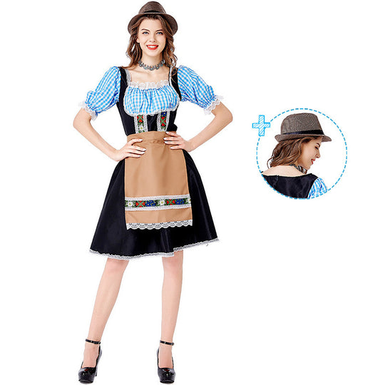 Damen nan folklorisches Oktoberfest-Kostüm im Dirndlstil mit Carmenbluse geschnürtem Mieder und bestickter Schürze EB