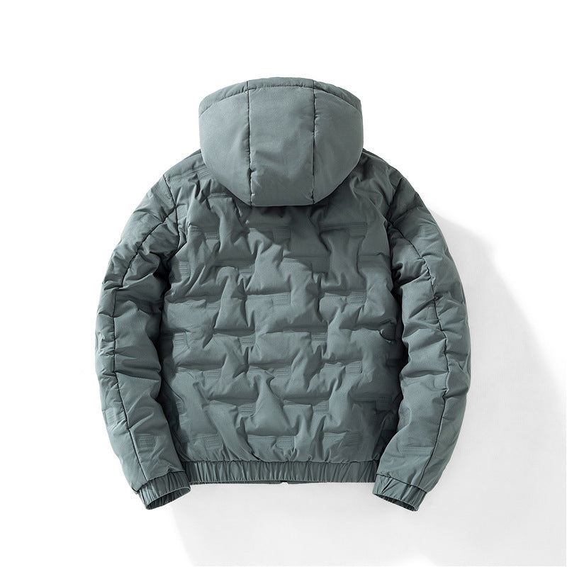 Herren nan isolierende Kapuzen-Steppjacke mit geprägtem Quadratmuster und elastischen Bündchen EB