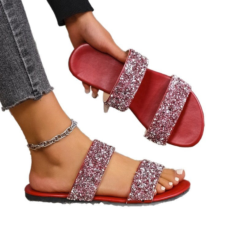 Damen komfortable Glitzer-Sandalen mit breiten Riemen EB