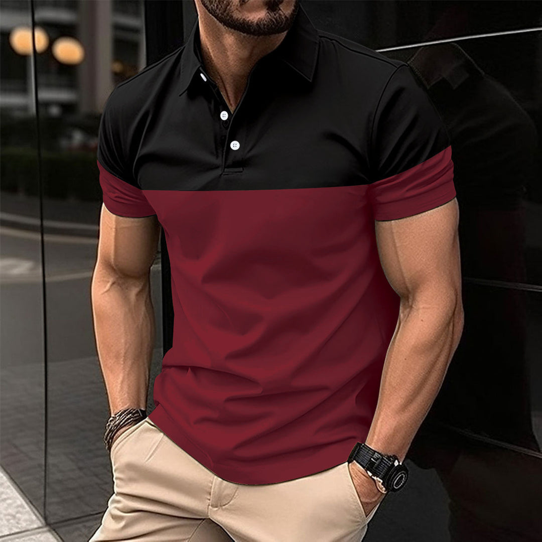 Herren Kurzarm-Polohemd mit kontrastierenden Farbblöcken und modernem Schnitt EB