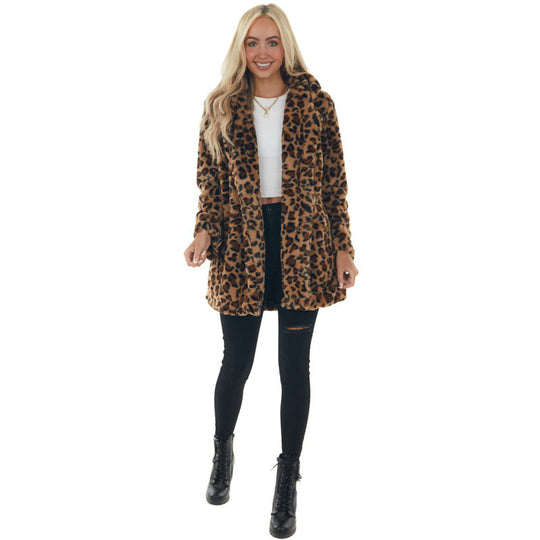 Damen Modische Kuscheljacke im Leopardenmuster EB