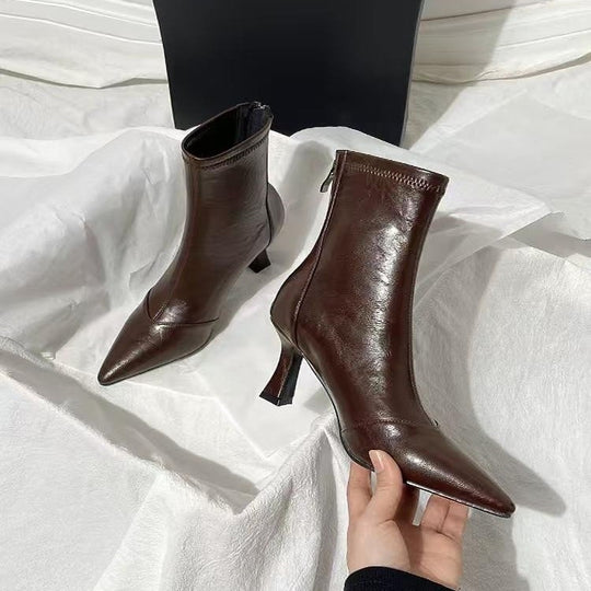 Damen Elegante High Heel Stiefeletten mit schmaler Silhouette und spitzem Design EB