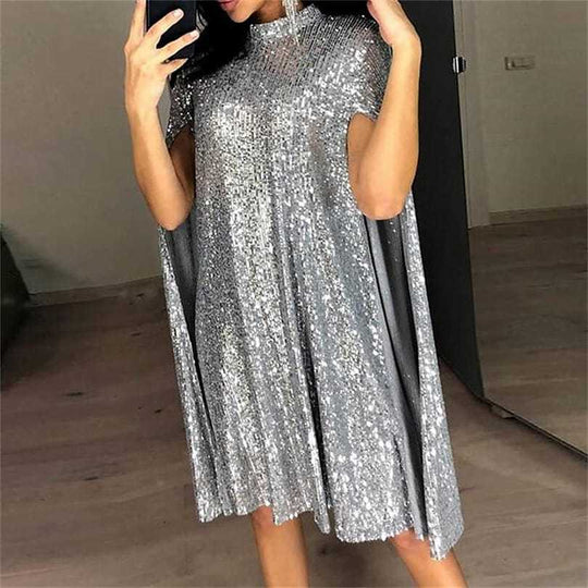 Damen elegantes glitzerndes Abendkleid mit weitem Schnitt und schimmerndem Look EB