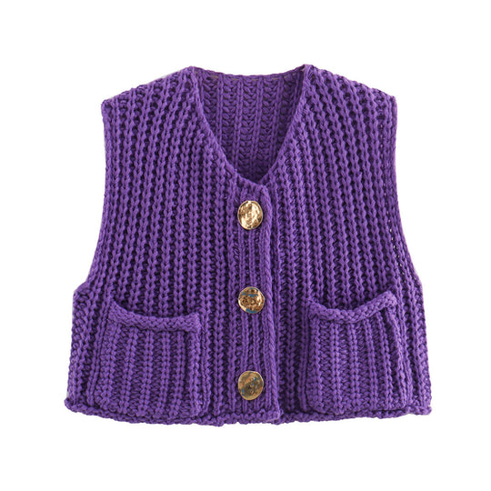 Damen Strickweste mit Taschen und Knopfdetail EB
