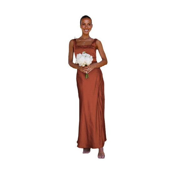 Damen Elegantes Maxikleid mit schmalen Trägern und seitlichem Schlitz EB