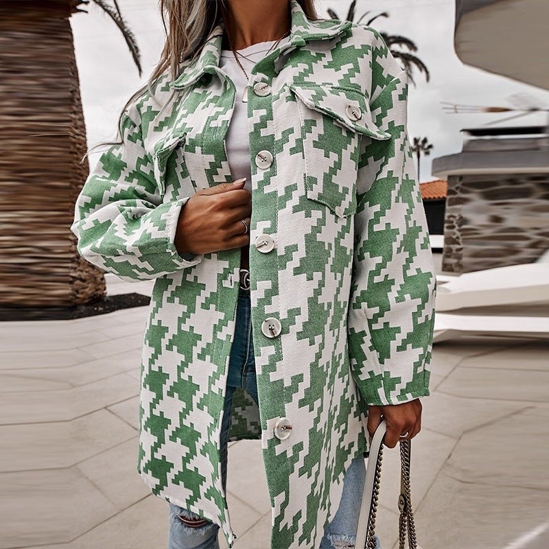 Damen Langarm-Shirtjacke im Chevron-Muster mit praktischen Taschen EB