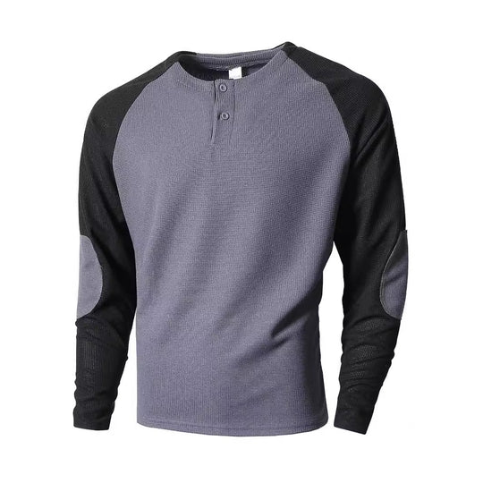 Herren Langarmshirt mit modischem Henley-Ausschnitt und strukturierten Ärmeln EB