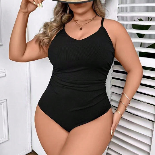 Damen Einteiler Badeanzug mit raffiniertem Rippenmuster EB