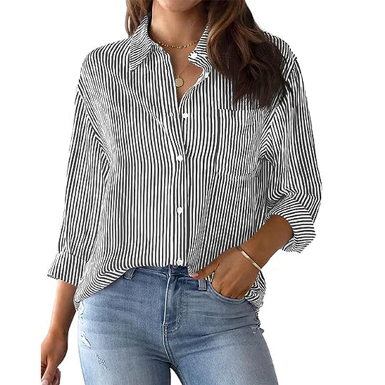 Damen lässige Hemdbluse mit feinen Streifen und lässigem Schnitt EB