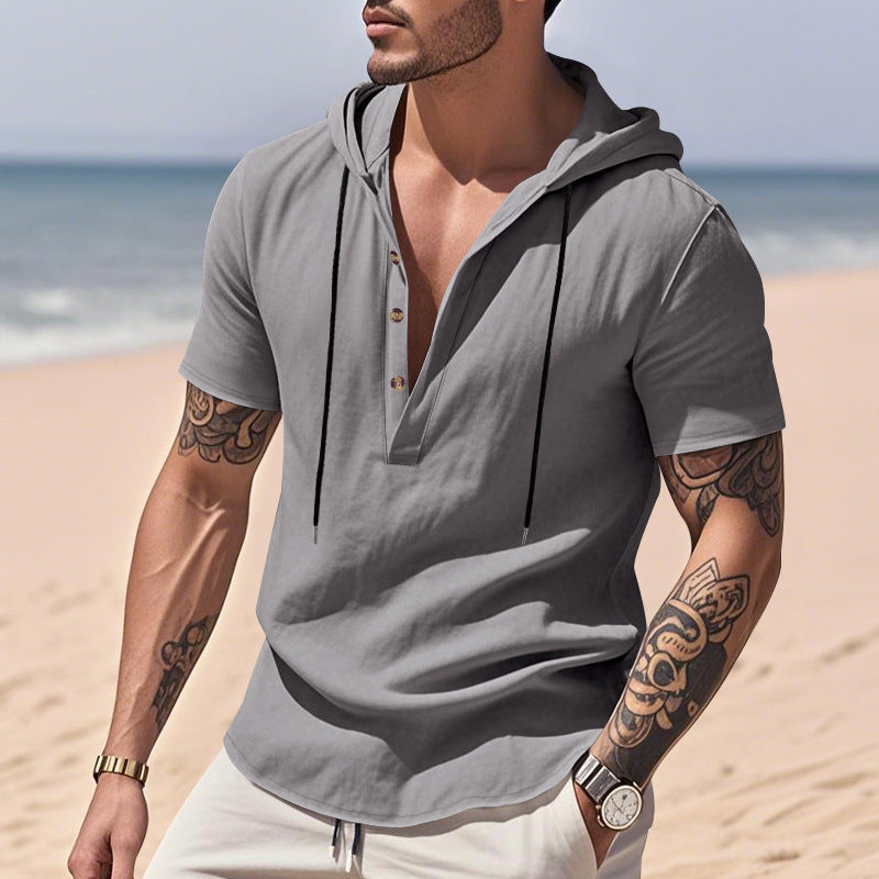 Herren lässiges Kapuzenshirt mit Knopfleiste und modischem Design EB
