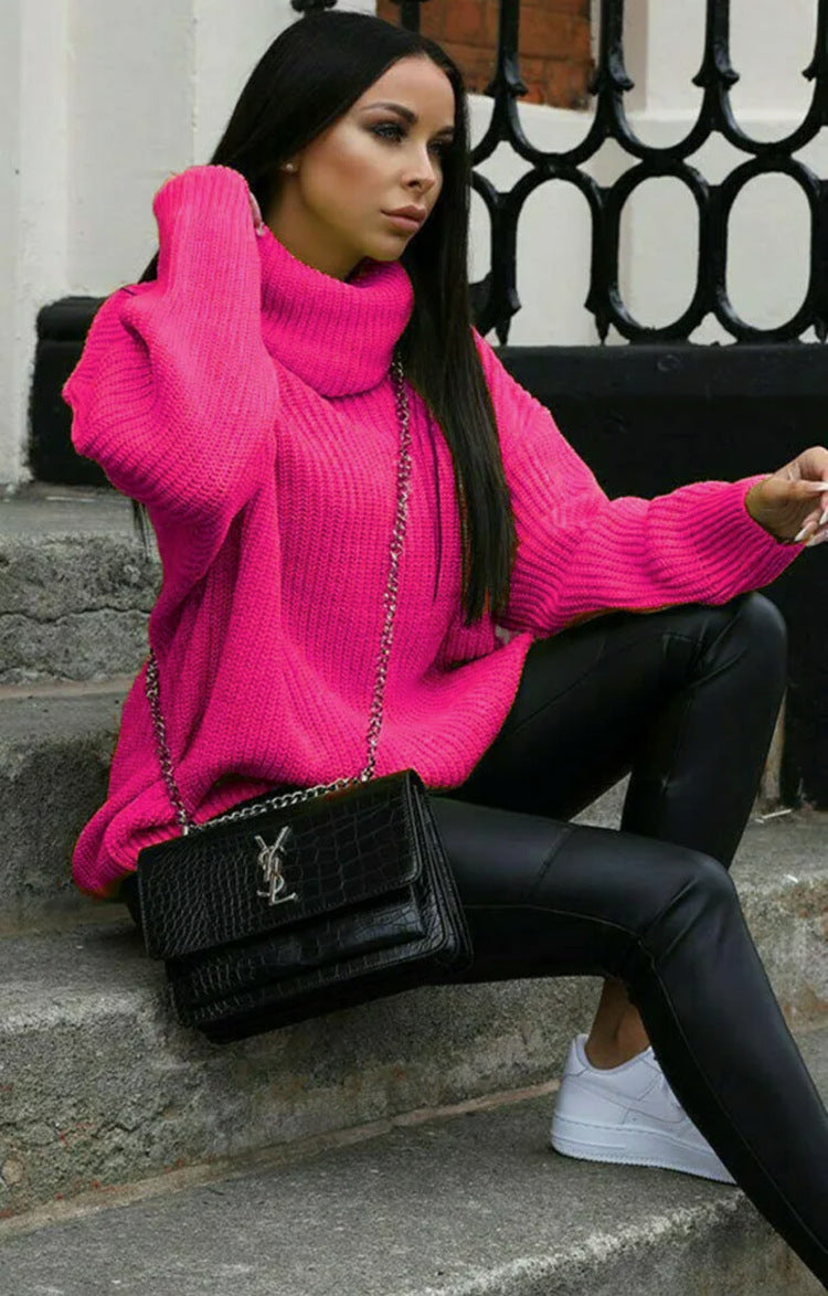 Damen Oversized Strickpullover mit hohem Kragen und modernem Schnitt EB