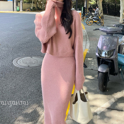 Damen Strickkleid mit hochgezogener Kragenpartie und überschnittenen Ärmeln EB