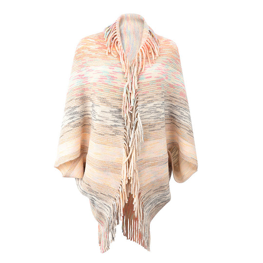 Damen modischer Poncho mit fransigem Saum und strukturiertem Design EB