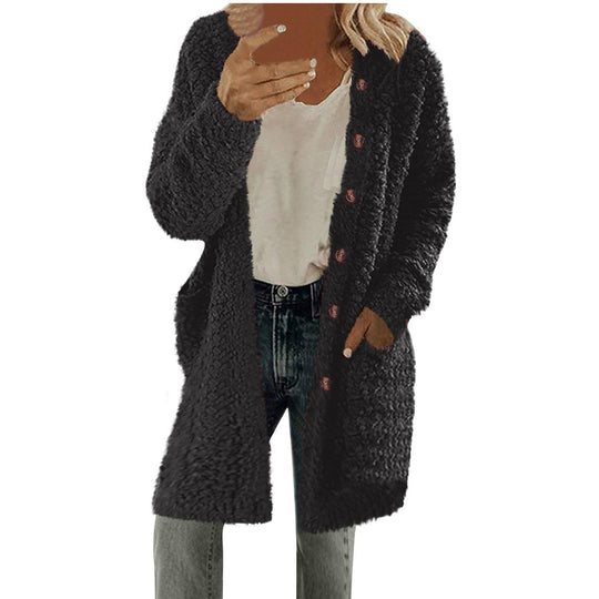 Damen Oversized Fleecejacke mit Knopfdetails und praktischen Taschen EB