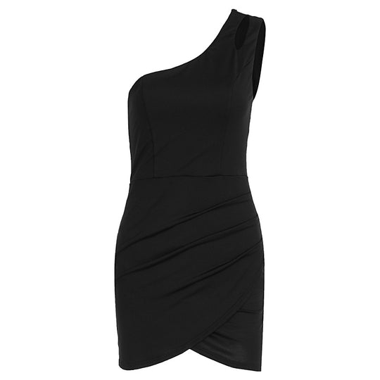 Damen Einseitig Schulterfreies Minikleid mit Raffung und Figurformendem Schnitt EB