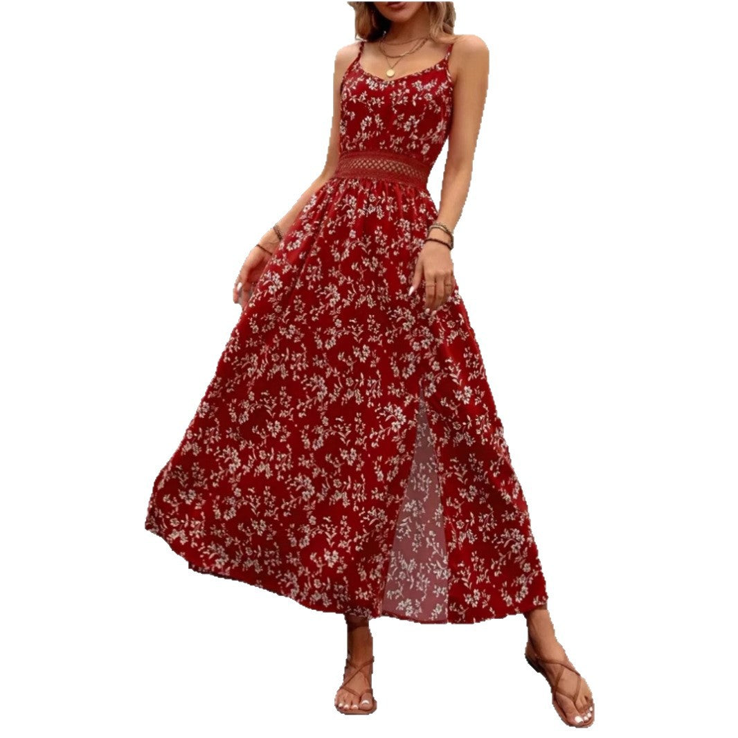 Damen Sommermaxikleid mit floralem Design und raffiniertem Schlitz EB