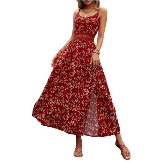 Damen Sommermaxikleid mit floralem Design und raffiniertem Schlitz EB