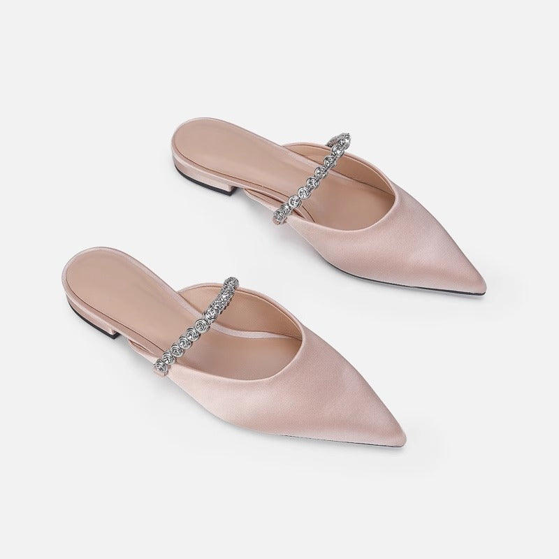 Damen Elegante Sling-Pantoletten mit Funktionskette und spitzem Design EB
