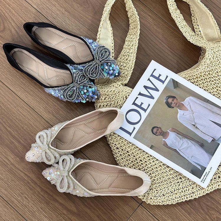 Damen Ballerinas mit glamourösem Strass-Design und zartem Schleifenakzent EB