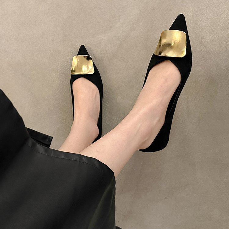 Damen elegante High-Heel Ballerinas mit stilvollem Goldakzent EB