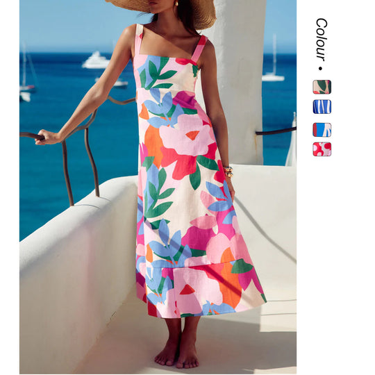 Damen Maxikleid mit floralem Design und rückenfreiem Schnitt EB