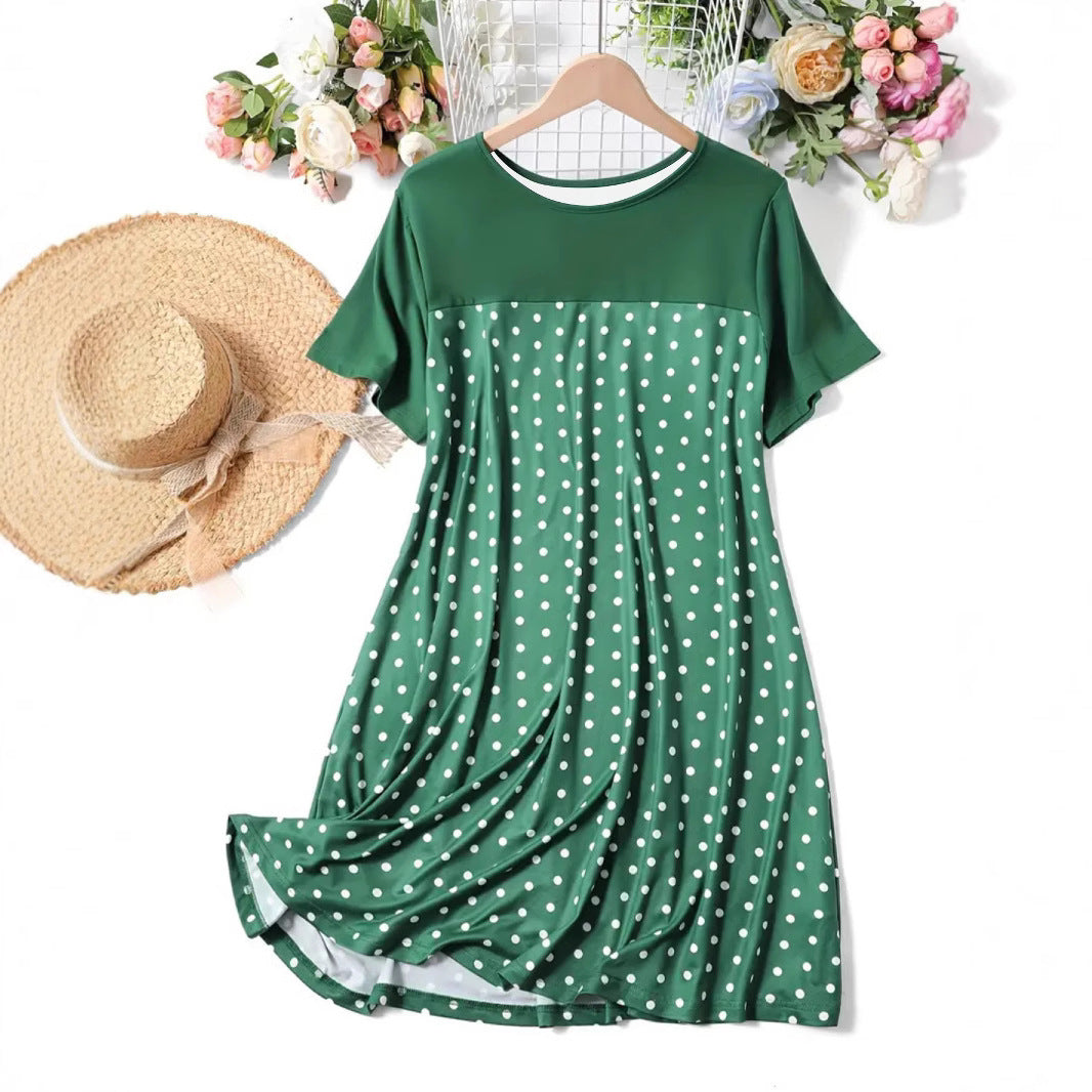 Damen Polka-Dot A-Linie Freizeitkleid EB