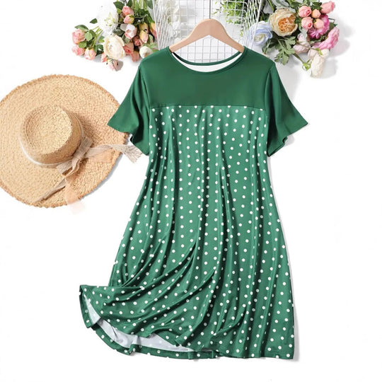 Damen Polka-Dot A-Linie Freizeitkleid EB