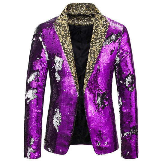 Herren extravagante Pailletten-Blazerjacke EB