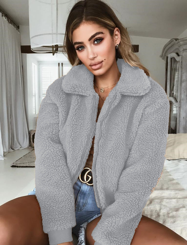 Damen Fleece Bomberjacke mit Stehkragen und elastischen Bündchen EB