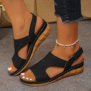 Damen Wedge-Sandalen mit komfortablem Fußbett und atmungsaktiven Ausschnitten EB