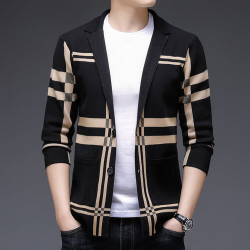 Herren modische Strickjacke mit elegantem Karomuster EB