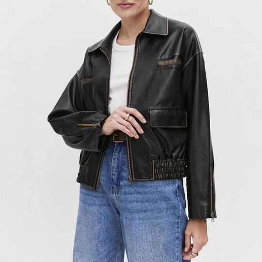Damen modische jacke mit praktischen Taschen und elastischem Saum EB