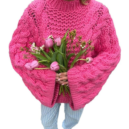 Damen Grobstrickpullover mit übergroßen Ärmeln EB
