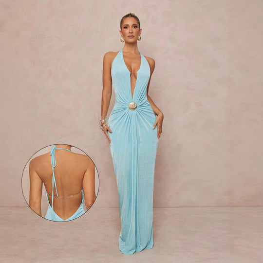 Damen Glamouröses Abendkleid mit tiefem V-Ausschnitt und eleganter Drapierung EB