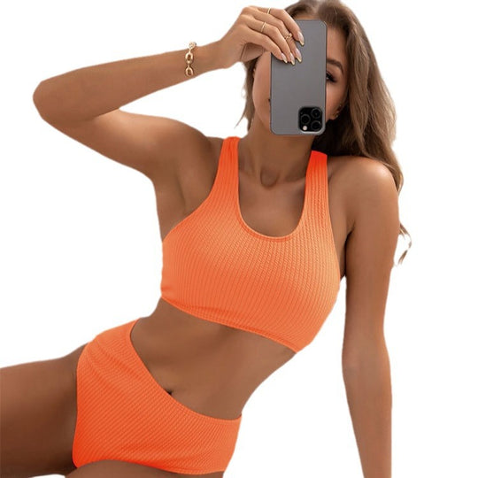 Damen Sport Bikini-Set mit hohem Taillenschnitt und strukturiertem Oberteil EB