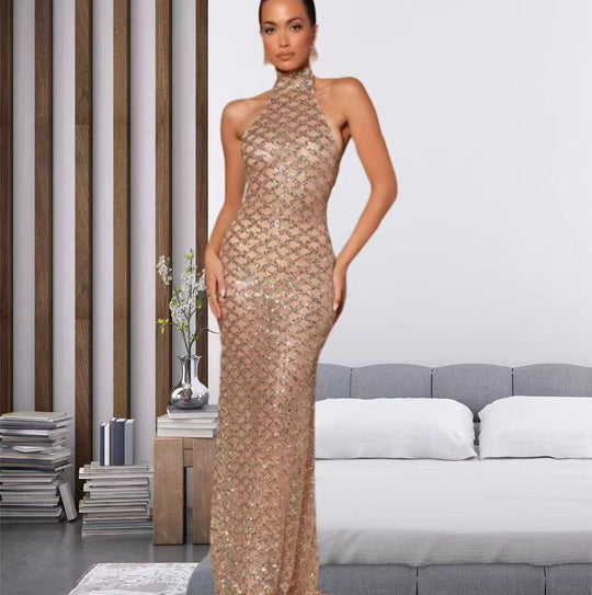 Damen Elegantes Abendkleid im Bodycon-Stil mit schimmerndem Paillettenbesatz EB