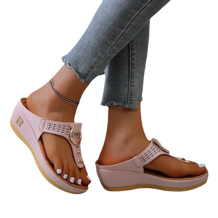 Damen Elegante Wedge-Zehentrenner mit modischen Riemen EB
