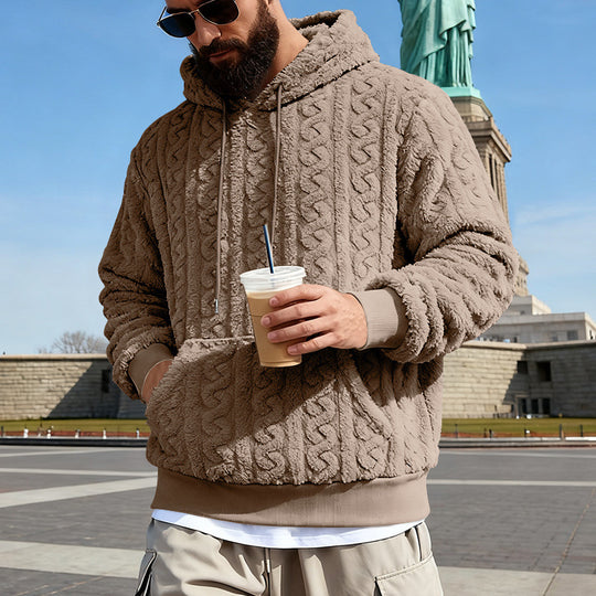 Herren Gefütterter Sherpa‑Hoodie mit Zopfmuster und Kapuze EB