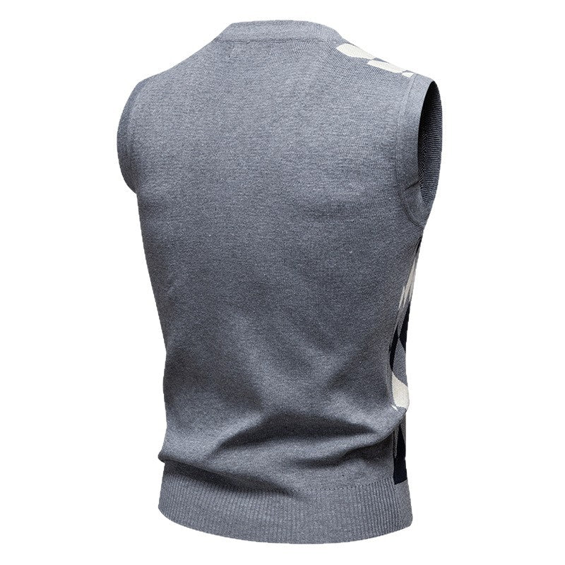 Herren ärmellose Strickweste mit Rauten-Muster EB