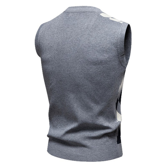 Herren ärmellose Strickweste mit Rauten-Muster EB